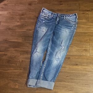 Silver Jeans Women's Distressed Blue Boyfriend Jeans